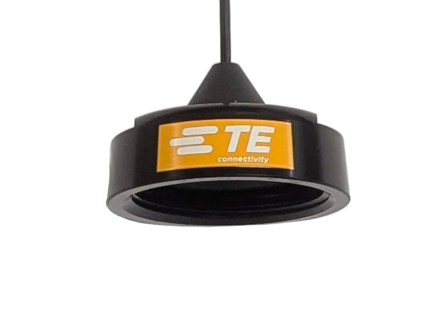 Black antenna with TE connectivity logo on a white background